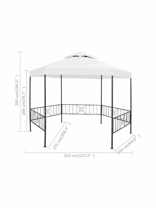 vidaXL Беседка Градина Бял 3.23x2.75м