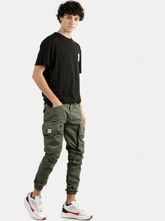 T0187 Men's Cargo Elastic Relaxed Fit Khaki Trousers