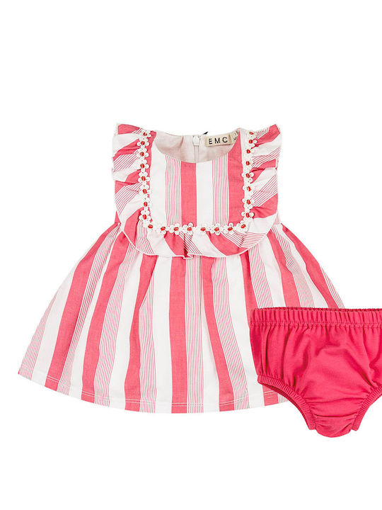 Baby dress sleeveless striped white-coral EMC AA4635 for girls (6-18 months)