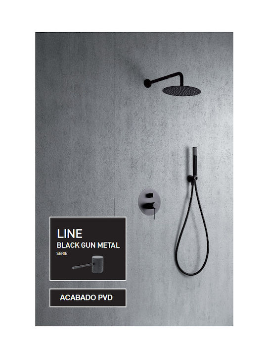 Imex Line Built-In Showerhead Set with 2 Exits Black Gun Metal