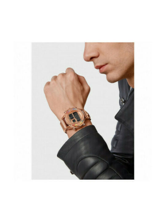 Philipp Plein Digital Watch Battery with Pink Gold Metal Bracelet