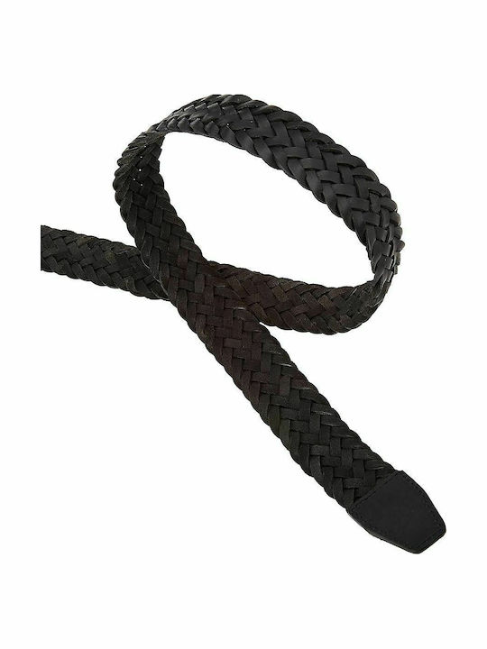 Men's Belt Leather Knitted Black