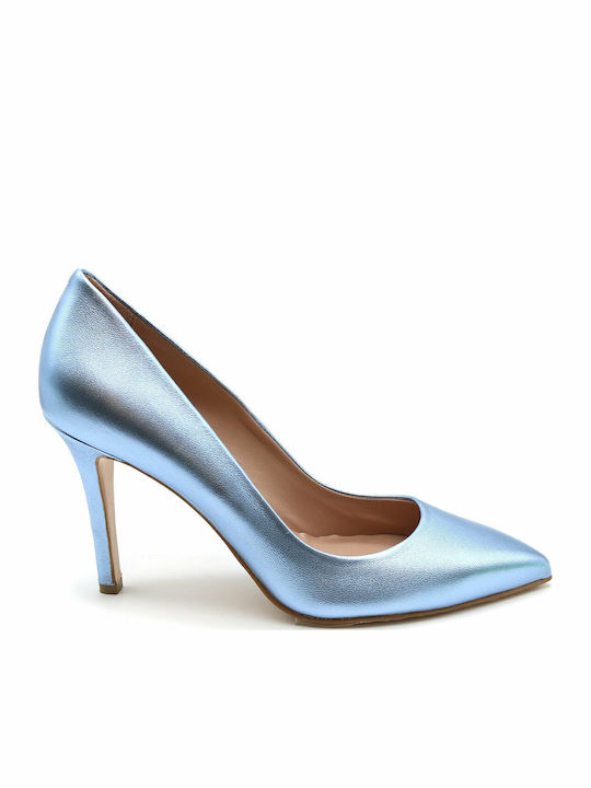 Leder Pumps mit Stiletto-Absatz Hellblau