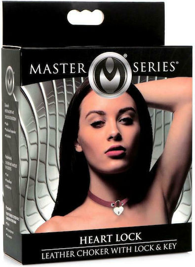 Master Series Heart Lock Leather Choker with Lock and Key AG762 Κολάρο Red