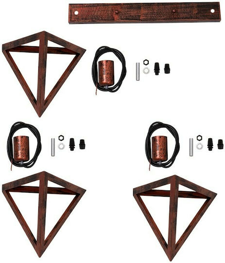 GloboStar Triangle Pendant Light Copper Grid with Socket E27 60x22x130cm