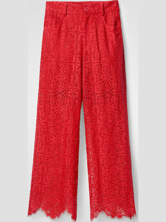 Austin Women's High-waisted Fabric Trousers Regular Fit Red