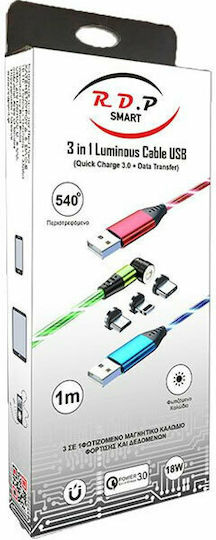 Redled Magnetic USB to Lightning / Type-C / micro USB Cable Μπλε 1m (27919)