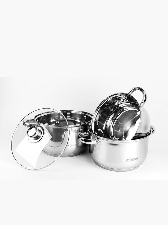 Maestro Pots Set of Stainless Steel with No Coating Silver 6pcs
