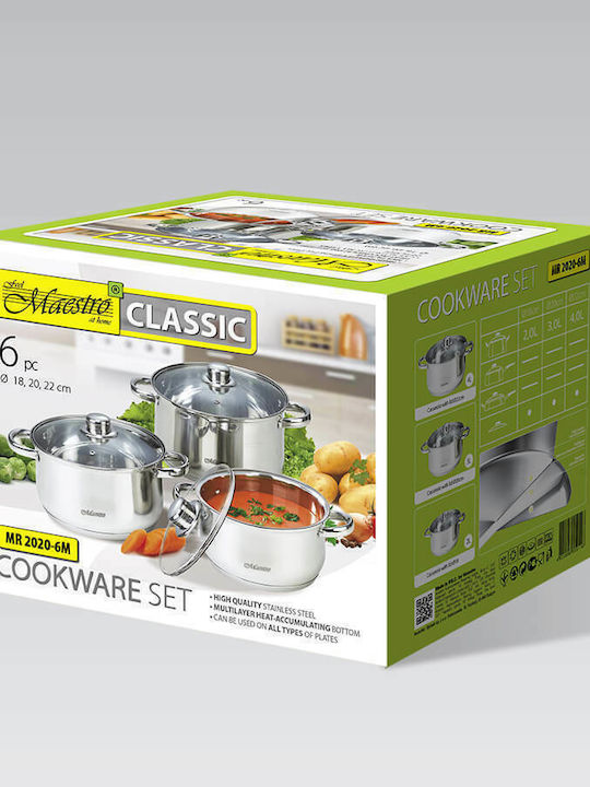 Maestro Pots Set of Stainless Steel with No Coating Silver 6pcs