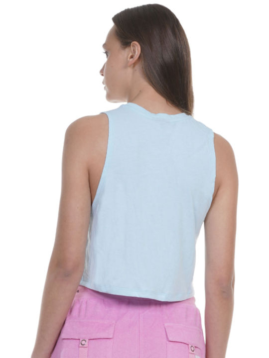 Body Action Damen Sportliches Crop Top Ärmellos Hellblau