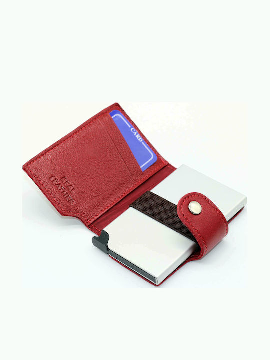 Δερμάτινο Ανδρικό Πορτοφόλι Καρτών με RFID και Μηχανισμό Slide Κόκκινο
