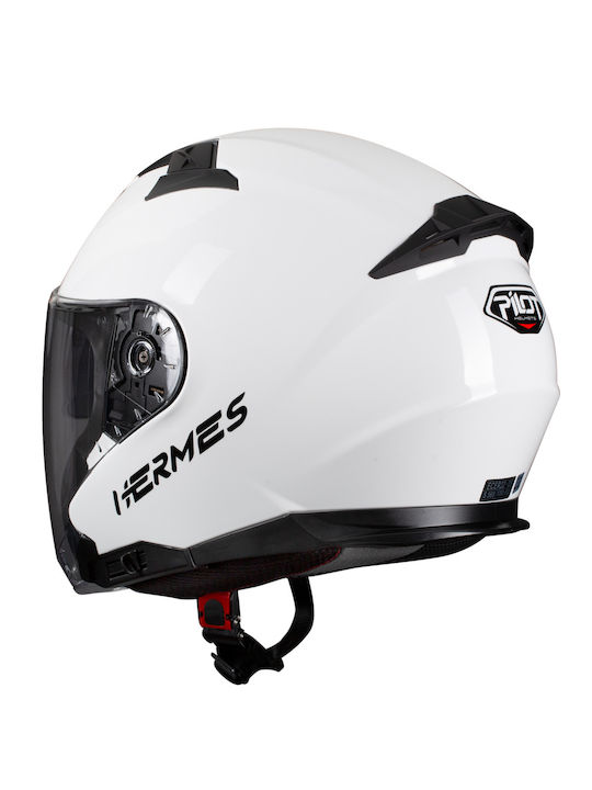Pilot Hermes SV White Gloss Motorcycle Helmet Jet ECE 22.06 1400gr with Sunvisor