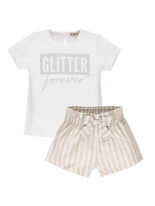 Kids' set of striped shorts white-beige EMC CO3016 for girls