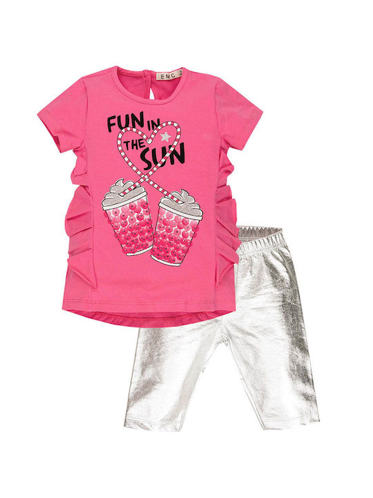 Kids fuchsia-silver EMC CO3024 leggings set for girls