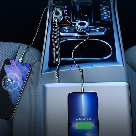 Joyroom Car Charger 55W with Ports 1xUSB 1xType-C with Type-C Cable Black Colour