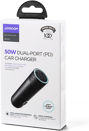 Joyroom JR-CL13 Φορτιστής Αυτοκινήτου 50W Γρήγορης Φόρτισης με Θύρες: 2xUSB Γκρι Χρώμα