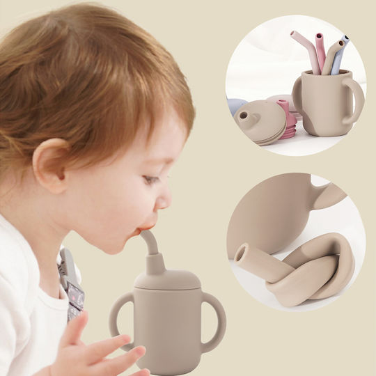 Baby Donkey Toddler Silicone Cup with Handles and Straw 160ml for 6m+ Yellow