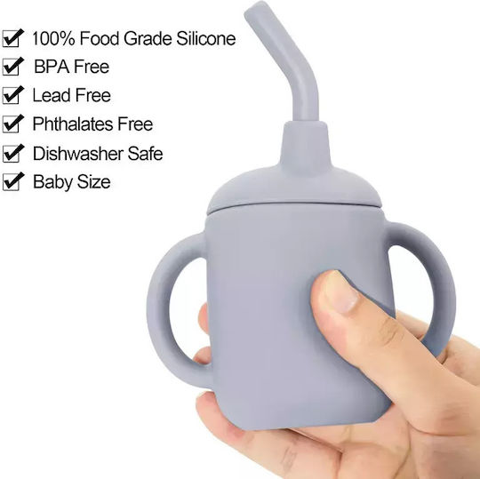 Baby Donkey Toddler Silicone Cup with Handles and Straw 160ml for 6m+ Beige
