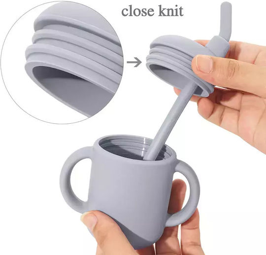 Baby Donkey Toddler Silicone Cup with Handles and Straw 160ml for 6m+ Beige