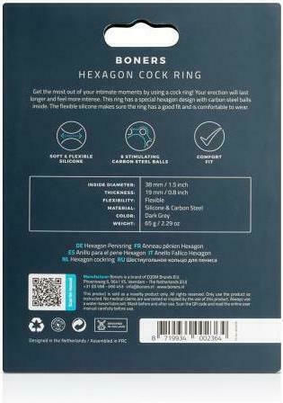 Boners Hexagon Cockring with Steel Balls Cock Ring Schwanz Silikon Blau