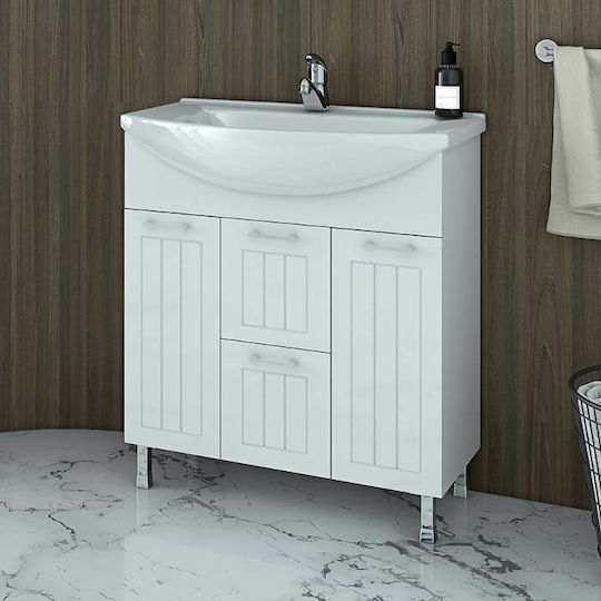 Drop Ritmo 75 Waschtisch mit Waschbecken & Spiegel Glanzlack L72xB34xH80cm Weiß