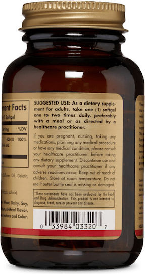 Solgar Vitamin D3 (Cholecalciferol) Vitamin für Stärkung des Immunsystems & die Knochengesundheit 400iu 100 Softgels