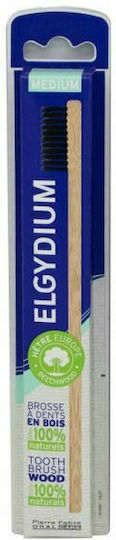 Elgydium Wood Toothbrush Manual Toothbrush Medium Beige-Black 1pcs