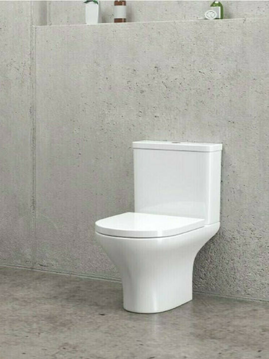 Karag Amfipolis Round Rimless Floor-Standing Toilet and Flush that Includes Soft Close Cover White