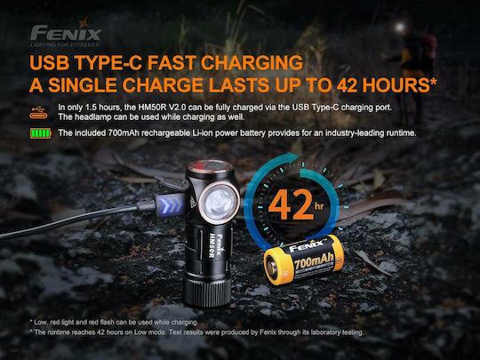 Fenix Επαναφορτιζόμενος Φακός Κεφαλής LED IP68 με Μέγιστη Φωτεινότητα 700lm HM50R V2