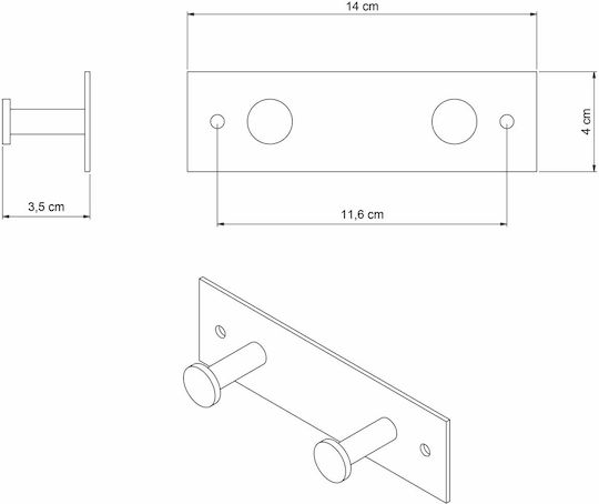 Grekon Double Wall-Mounted Bathroom Hook Inox Silver