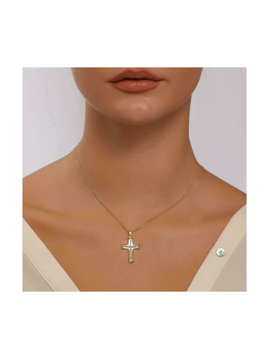 Cruce din aur galben de 14K pentru femei cu zirconiu cubic ST11101040