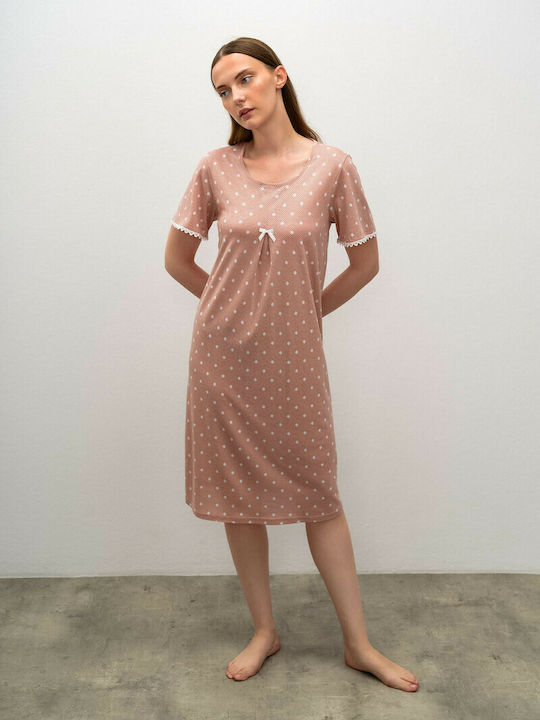 Vamp Winter Cotton Women's Nightdress Pink