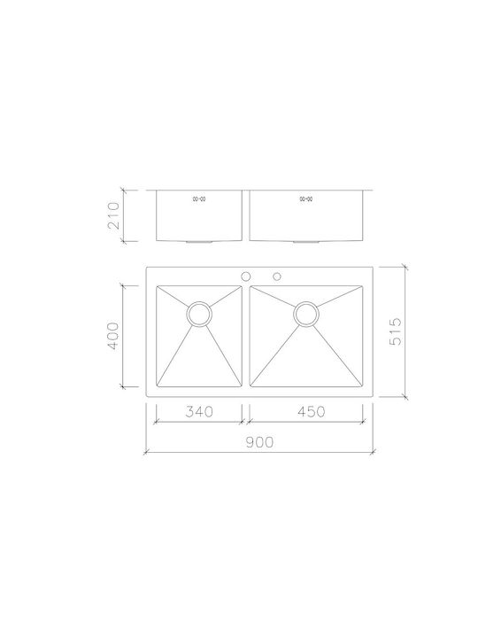 Macart Square N-175 ΝΕ08060 Drop-In Chiuvetă Stânga Inox Satinat L90xW51.5cm Argintiu