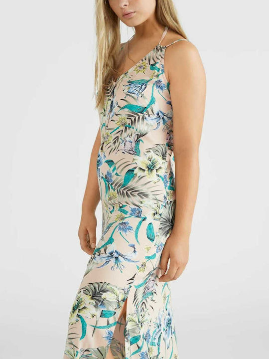 Rochie Maxi de Vară Bej/Verde/Lăcuit Roz