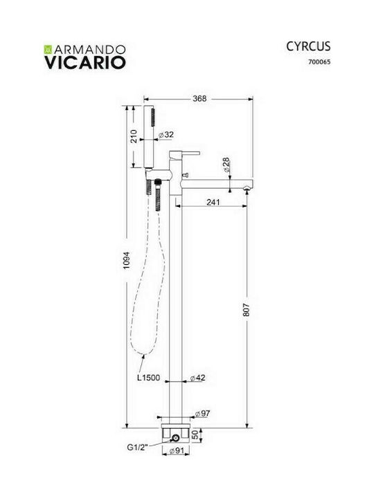 Armando Vicario Cyrcus Mischung Bade- / Duscharmatur Badewanne Komplettes Set Edelstahl Silber