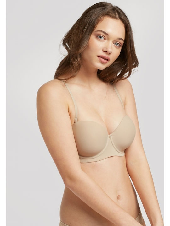 Μπεζ Strapless Σουτιέν χωρίς Ενίσχυση με Μπανέλες