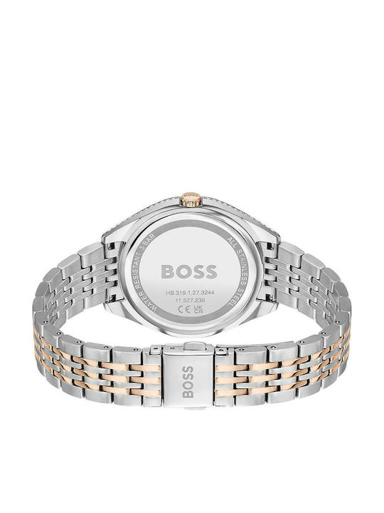 Boss Saya Γυναικείο Ρολόι 37mm Χρονογράφος Μπαταρίας με Μεταλλικό Μπρασελέ Ασημί/Ροζ χρυσό
