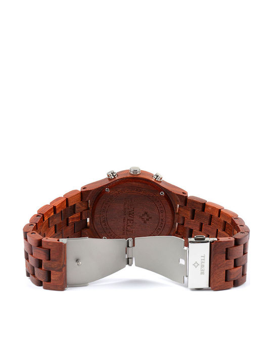 Bewell Atlas Men's Watch 46mm Chronograph Battery with Brown Wooden Bracelet