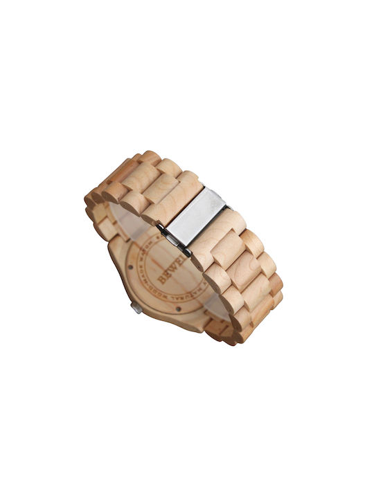 Bewell Momus Watch Battery with Wooden Bracelet Dark Beige