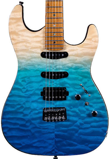Jet Guitars JET JS1000 Electric Guitar Stratocaster with HSS Pickup Configuration Quilted Transparent Blue
