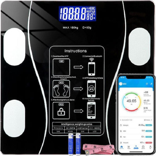 Smart Ζυγαριά 180kg με Λιπομετρητή & Bluetooth Μαύρη