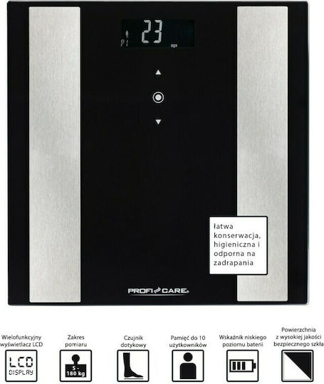 ProfiCare PC-PW 3007 FA Digital Badezimmerwaage mit Körperfettmessung in Schwarz Farbe