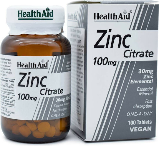 Health Aid Zinc Цитрат 100mg с Витамин C 100 Таблетки