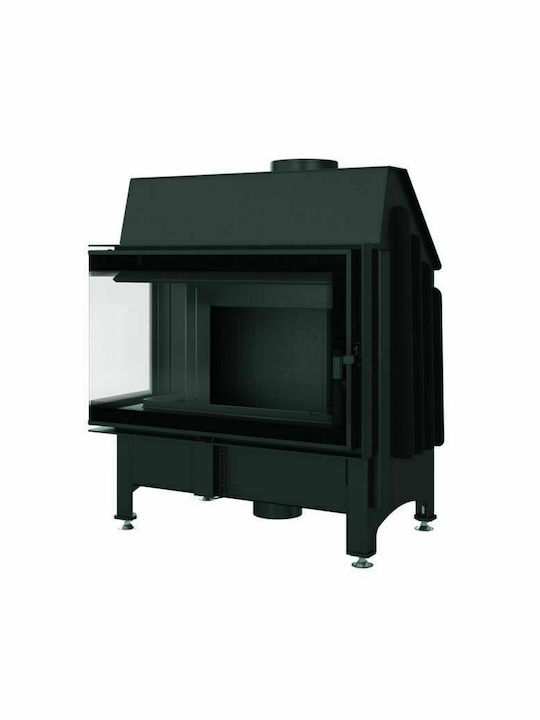 Kratki Zibi L Bs Deco Black Wood Fireplace Insert Fan Heater with Left Corner Window 11kW