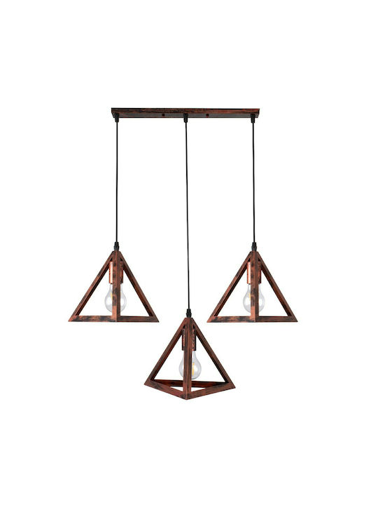 GloboStar Triangle Висящо Осветително Тяло Меден Мрежа с Цокъл E27 70x22x130см.