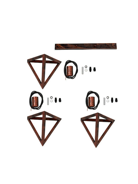 GloboStar Triangle Висящо Осветително Тяло Меден Мрежа с Цокъл E27 70x22x130см.