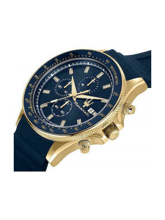 Maserati Sfida Uhr Chronograph Batterie mit Blau Kautschukarmband