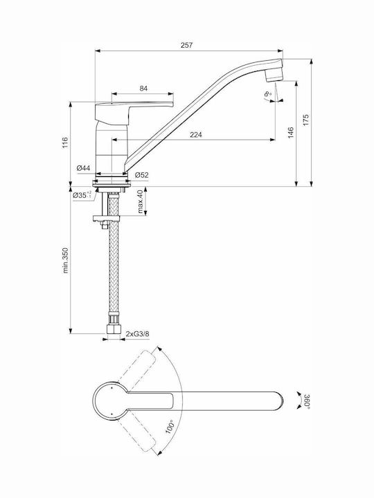 Ideal Standard IdealStream Baterii Chiuvetă Bucătărie Bancă Argintii