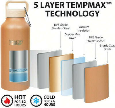 Healthy Human Stein Bottle Flasche Thermosflasche Rostfreier Stahl BPA-frei Mocha 620ml mit Schleife HH-SOB62