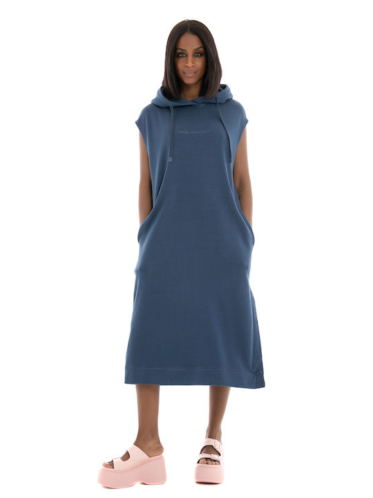 Ecoalf Summer Midi Dress with Hood Blue